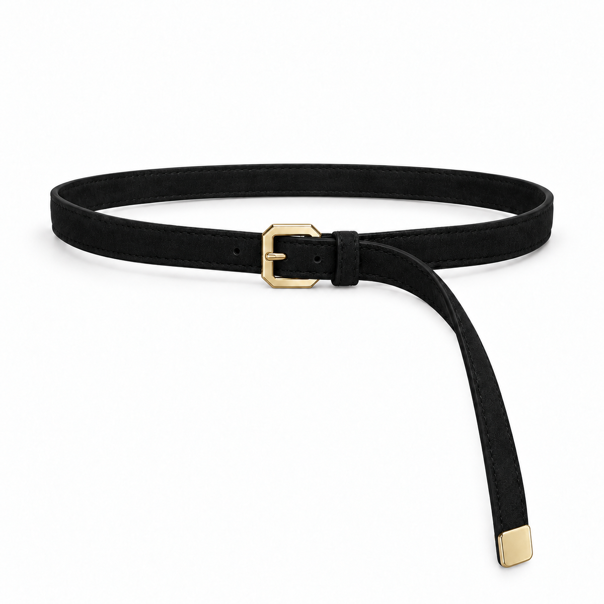 Plus One Belt – Black faux suede – حزام حريمي رفيع أسود – ECADRA
