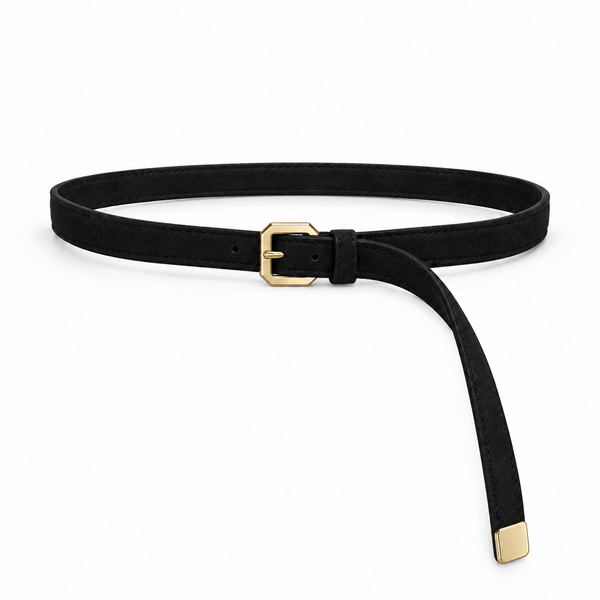 Plus One Belt – Black faux suede – حزام حريمي رفيع أسود – ECADRA
