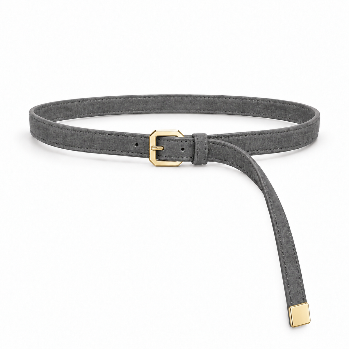 Plus One Belt – Gray faux suede – حزام حريمي رفيع رمادي – ECADRA