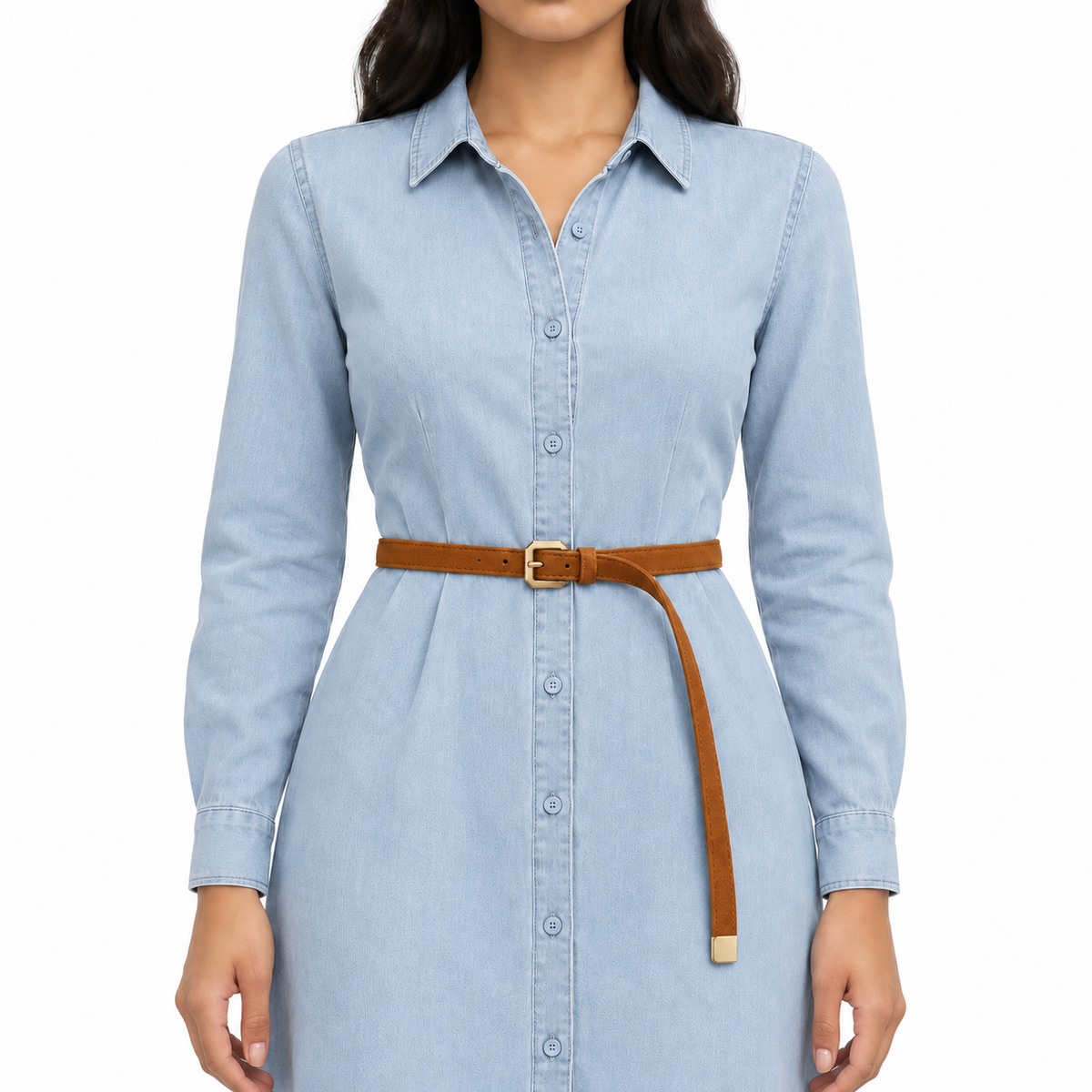 Plus One Belt – Havana faux suede, worn at the waist – حزام حريمي رفيع هافانا – ECADRA