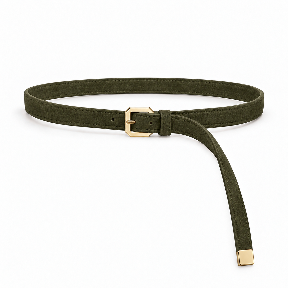 Plus One Belt – Olive faux suede – حزام حريمي رفيع زيتي – ECADRA