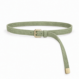 Plus One Belt – Pistachio faux suede – حزام حريمي رفيع فستقي – ECADRA