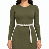 Plus One Belt – White faux suede, worn at the waist – حزام حريمي رفيع أبيض – ECADRA