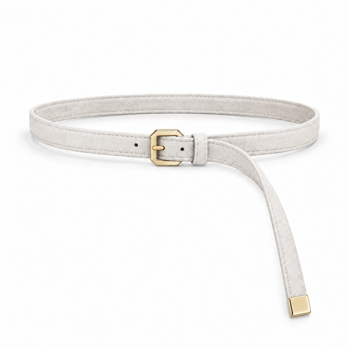 Plus One Belt – White faux suede – حزام حريمي رفيع أبيض – ECADRA
