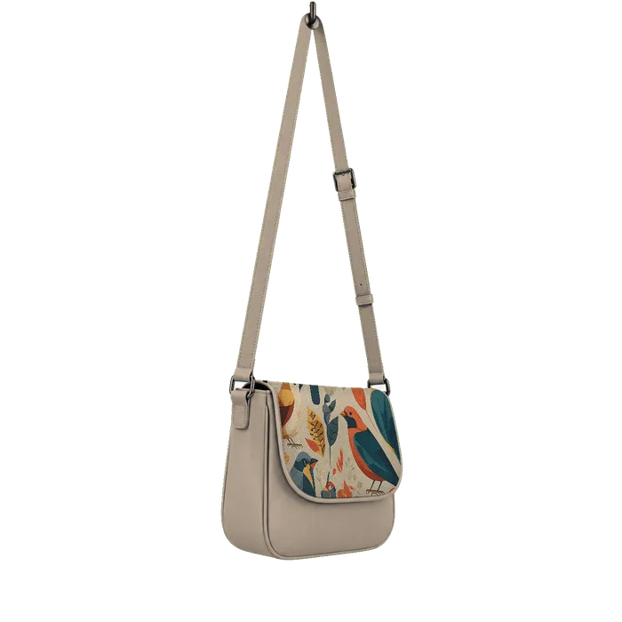 Beige Messenger Crossbody Birds