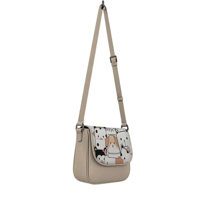 Beige Messenger Crossbody Cute Pets