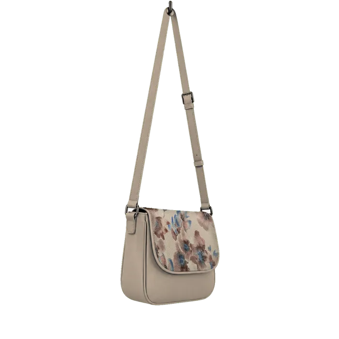 Beige Messenger Crossbody Flowers