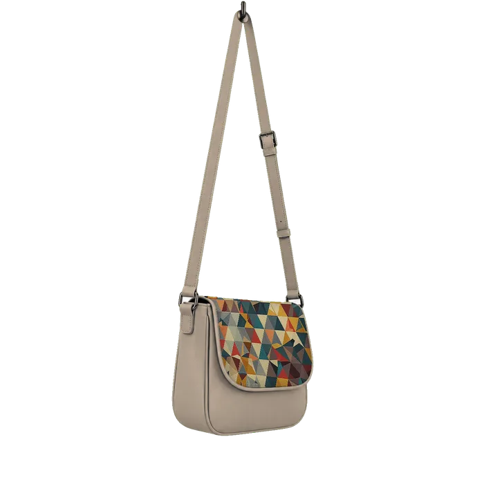 Beige Messenger Crossbody Glass Triangles