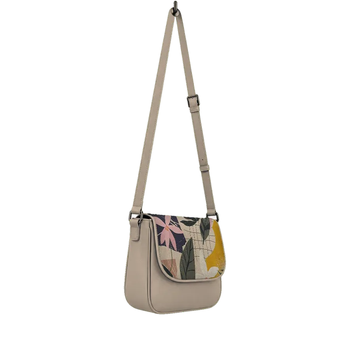 Beige Messenger Crossbody Summer Leafs