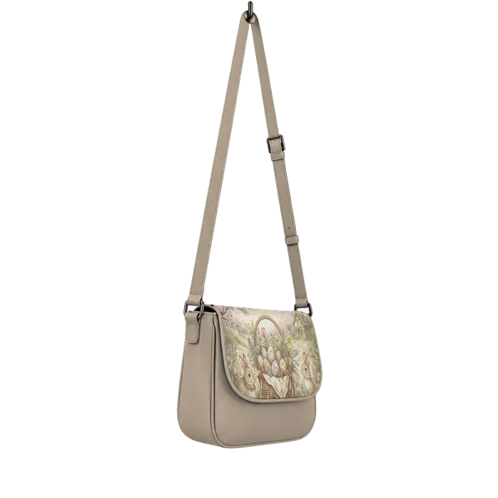 Beige Messenger Crossbody Vintage Cottagecore Easter Bunny