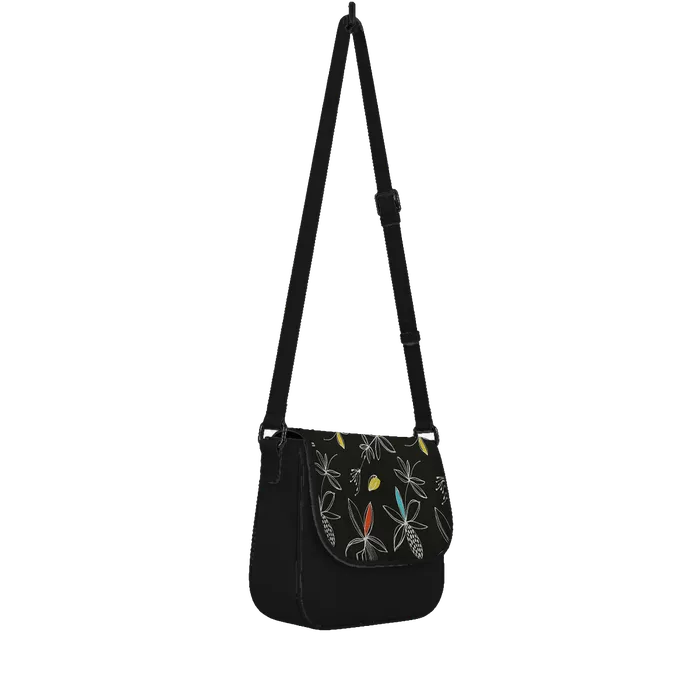 Black Messenger Crossbody Floral Line