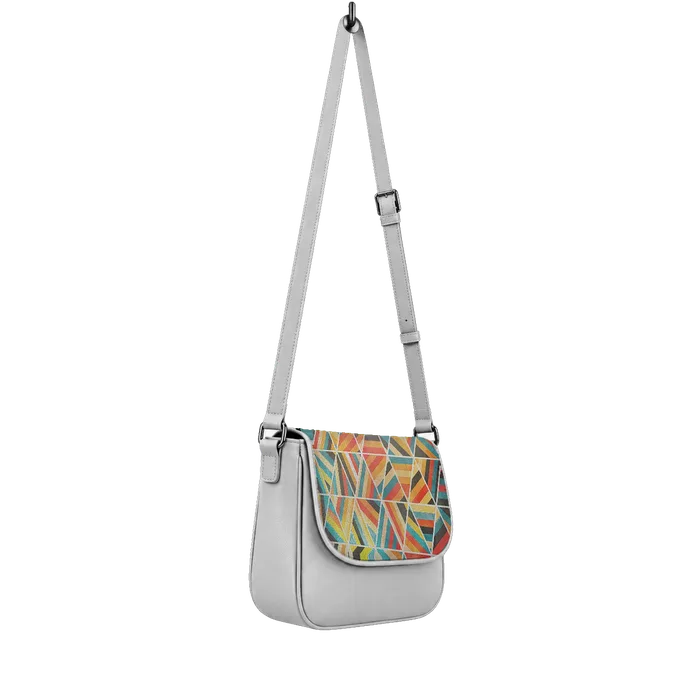 White Messenger Crossbody Colorful Triangles
