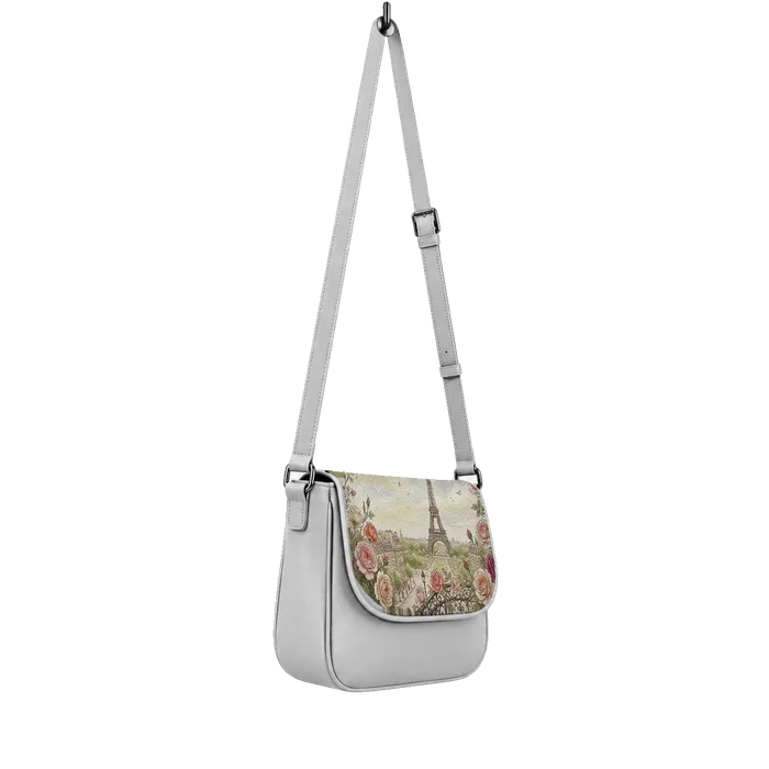 White Messenger Crossbody Eiffel Tower Paris France