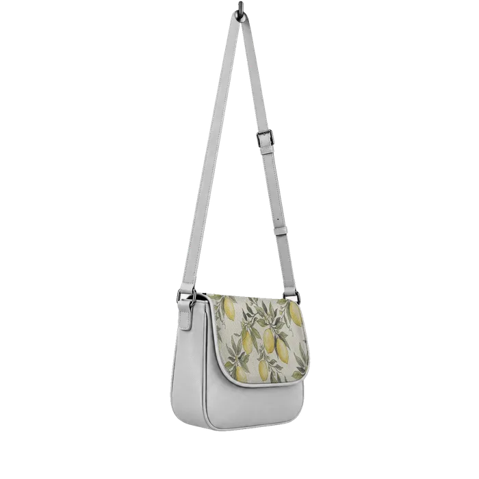 White Messenger Crossbody Vintage Mediterranean Lemon Orchard Hand-Painted