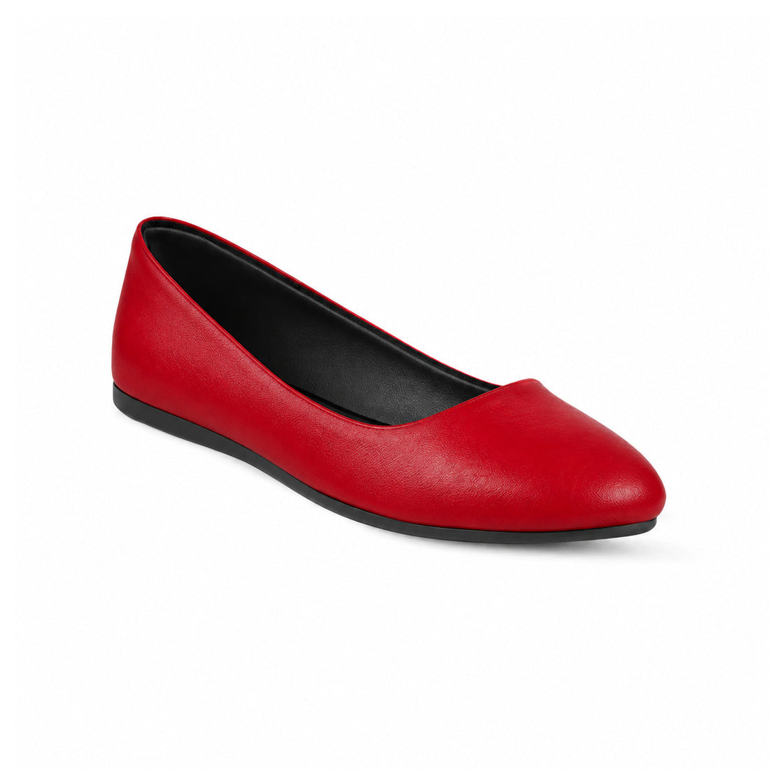 Red Solid Round Toe – كوتشي فلات حريمي جلد أحمر، مايلة – ECADRA
