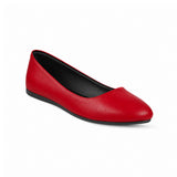 Red Solid Round Toe – كوتشي فلات حريمي جلد أحمر، مايلة – ECADRA