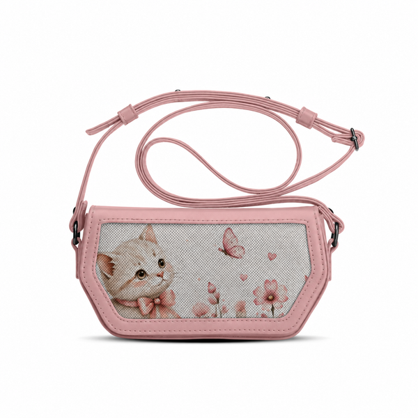 Rose Swag Crossbody Cute Kitten Print Soft Floral – شنطة كروس ميني مرسوم عليها قطط – ECADRA