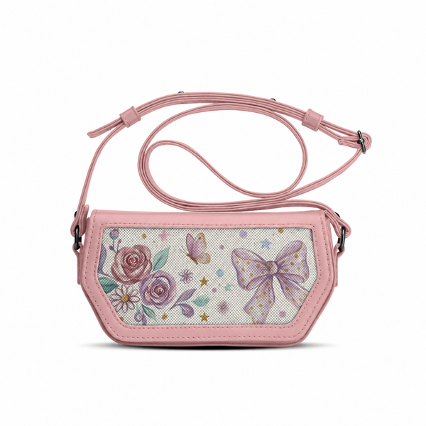 Rose Swag Crossbody Lilac Bow and Vintage Rose Print – شنطة كروس ميني مرسوم عليها ورد – ECADRA