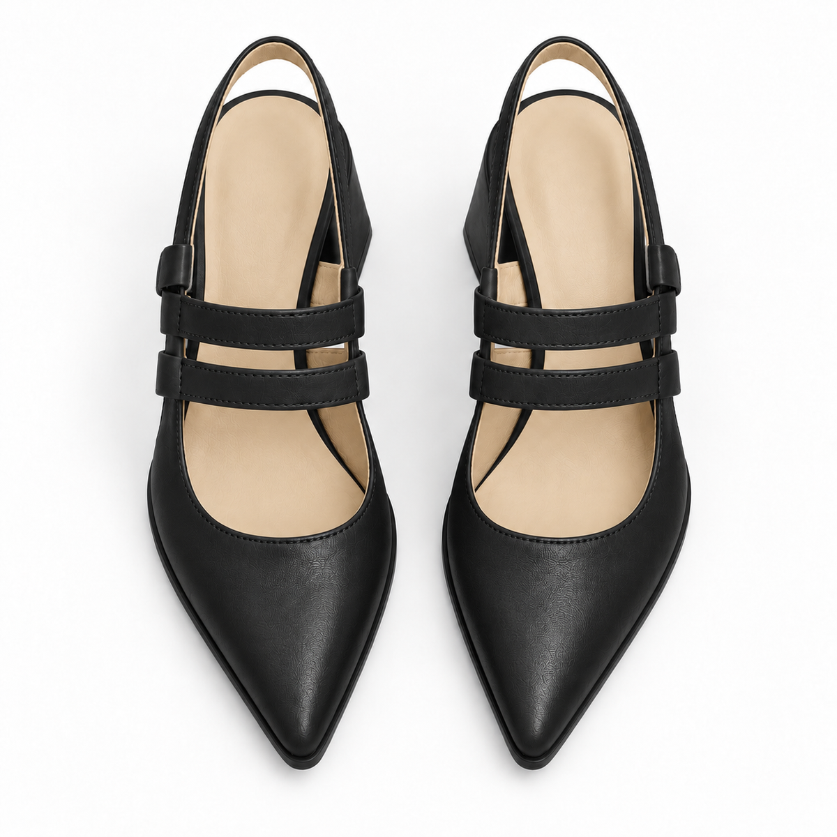 Slingback Heels Black – جزمة كعب حريمي سلينج باك جلد صناعي أسود، من فوق – ECADRA