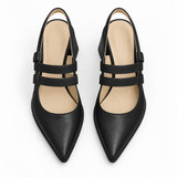 Slingback Heels Black – جزمة كعب حريمي سلينج باك جلد صناعي أسود، من فوق – ECADRA