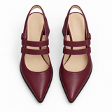Slingback Heels Burgundy – جزمة كعب حريمي سلينج باك جلد صناعي نبيتي، من فوق – ECADRA