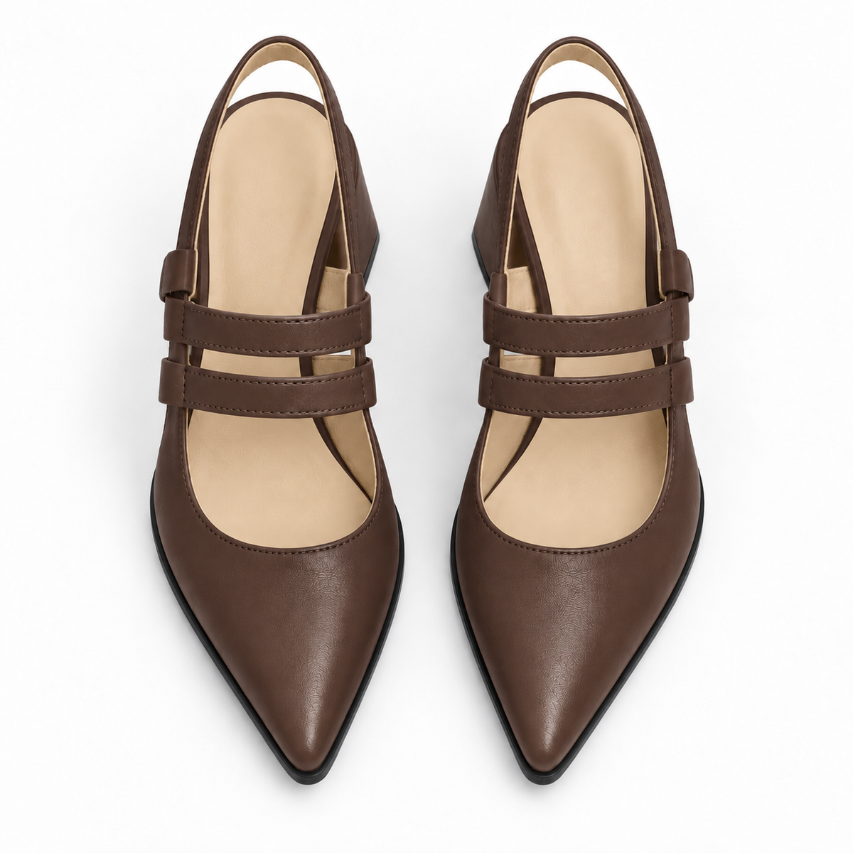 Slingback Heels Chocolate Brown – جزمة كعب حريمي سلينج باك جلد صناعي بني شوكولاتة، من فوق – ECADRA