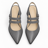 Slingback Heels Grey – جزمة كعب حريمي سلينج باك جلد صناعي رمادي، من فوق – ECADRA