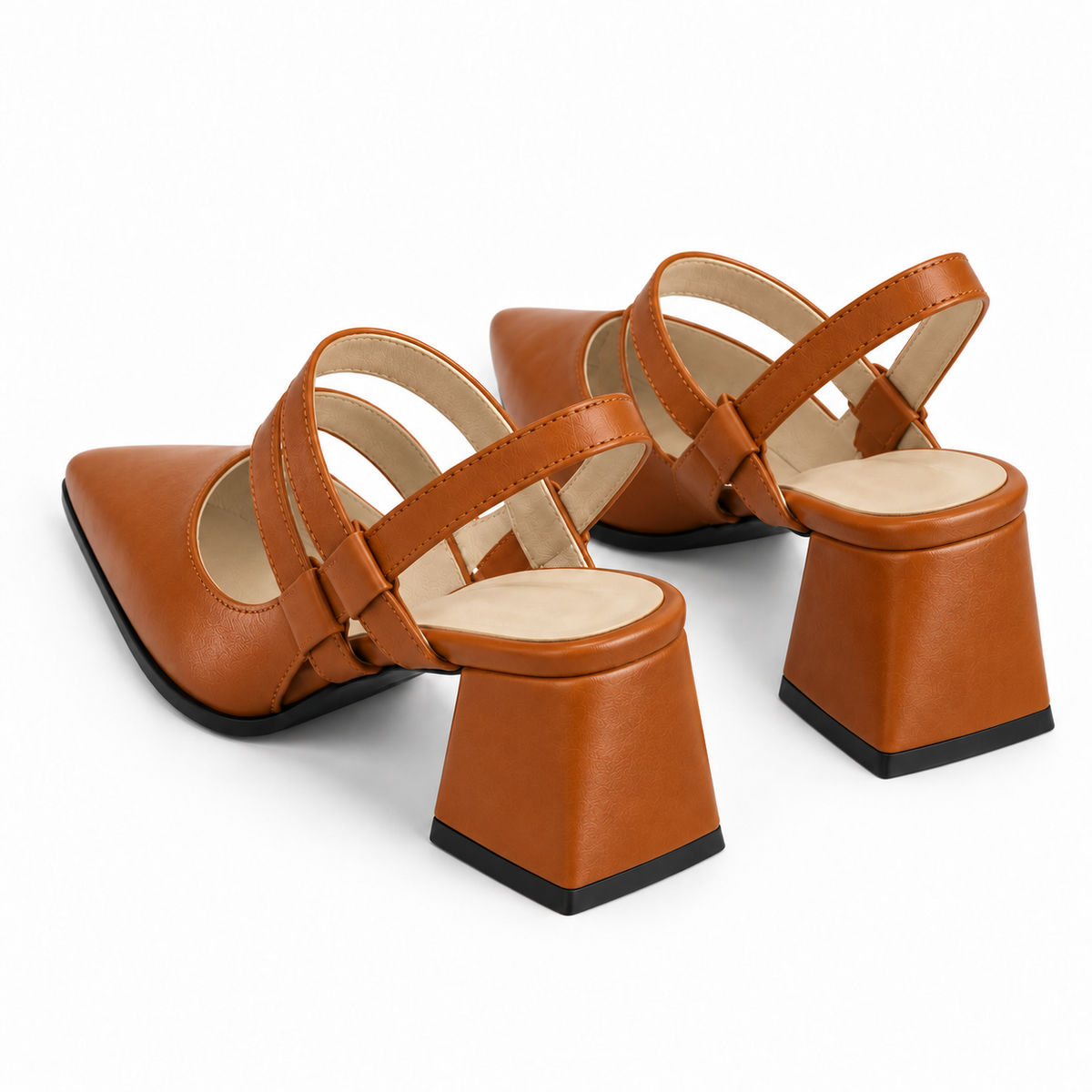 Slingback Heels Havana – جزمة كعب حريمي سلينج باك جلد صناعي هافانا، من ورا – ECADRA