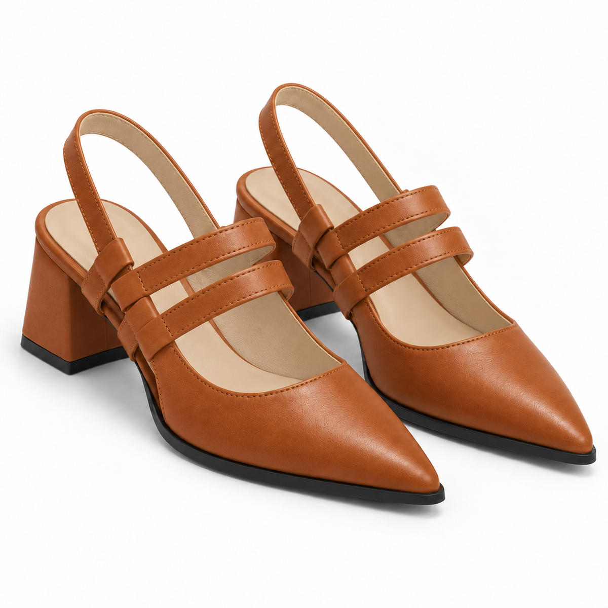 Slingback Heels Havana – جزمة كعب حريمي سلينج باك جلد صناعي هافانا، من قدام – ECADRA