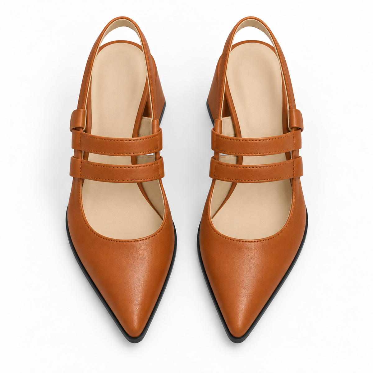 Slingback Heels Havana – جزمة كعب حريمي سلينج باك جلد صناعي هافانا، من فوق – ECADRA