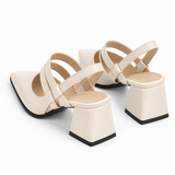 Slingback Heels Ivory – جزمة كعب حريمي سلينج باك جلد صناعي أوف وايت، من ورا – ECADRA