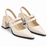 Slingback Heels Ivory – جزمة كعب حريمي سلينج باك جلد صناعي أوف وايت، من قدام – ECADRA