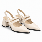 Slingback Heels Ivory – جزمة كعب حريمي سلينج باك جلد صناعي أوف وايت، من الجنب – ECADRA