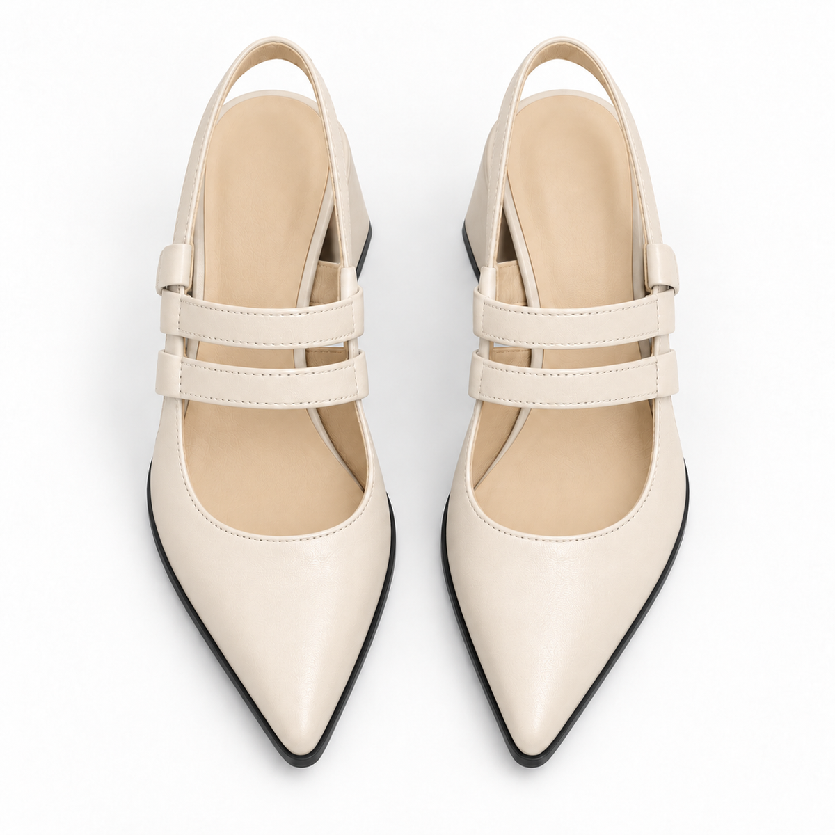 Slingback Heels Ivory – جزمة كعب حريمي سلينج باك جلد صناعي أوف وايت، من فوق – ECADRA
