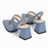 Slingback Heels Light Blue – جزمة كعب حريمي سلينج باك جلد صناعي بيبي بلو، من ورا – ECADRA