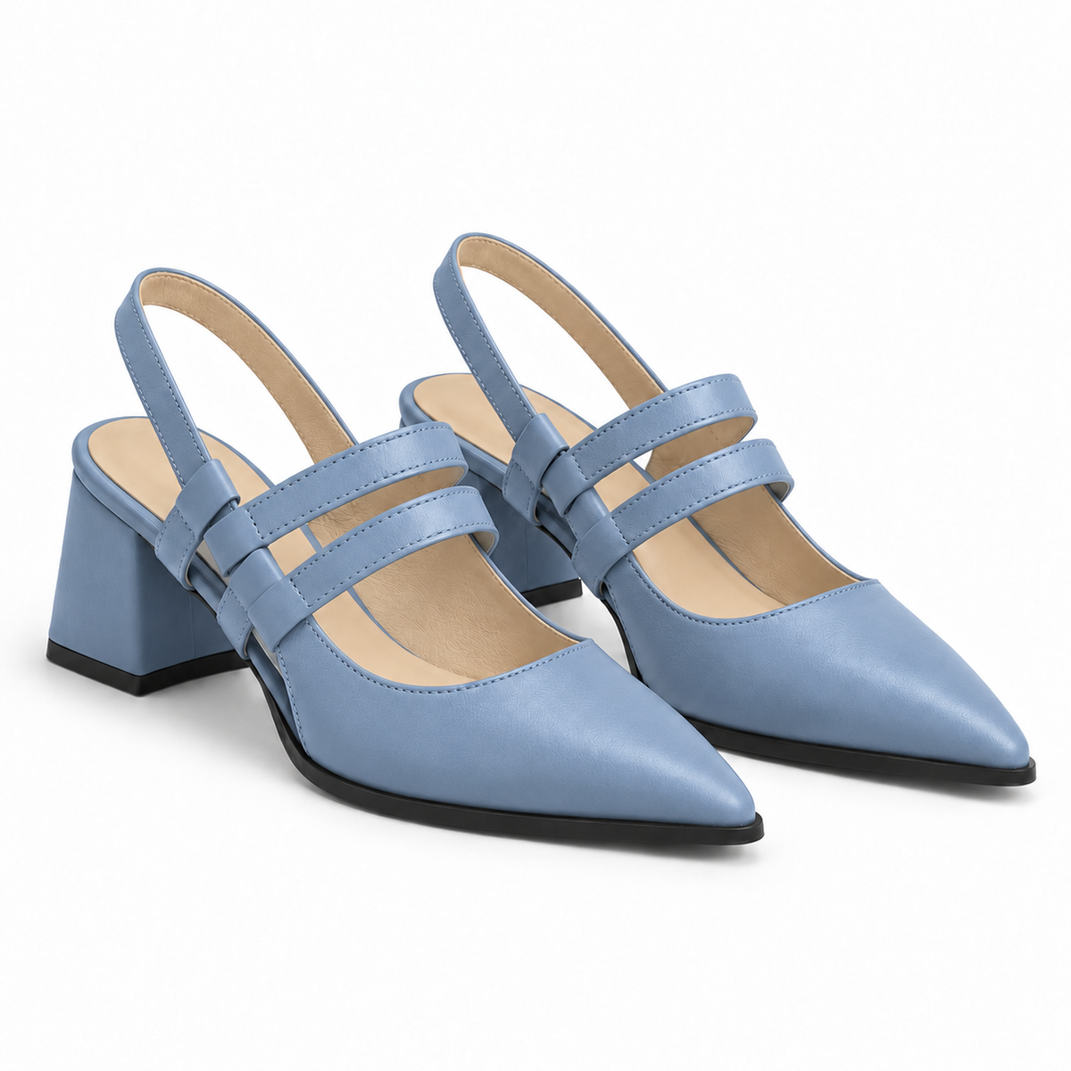 Slingback Heels Light Blue – جزمة كعب حريمي سلينج باك جلد صناعي بيبي بلو، من الجنب – ECADRA