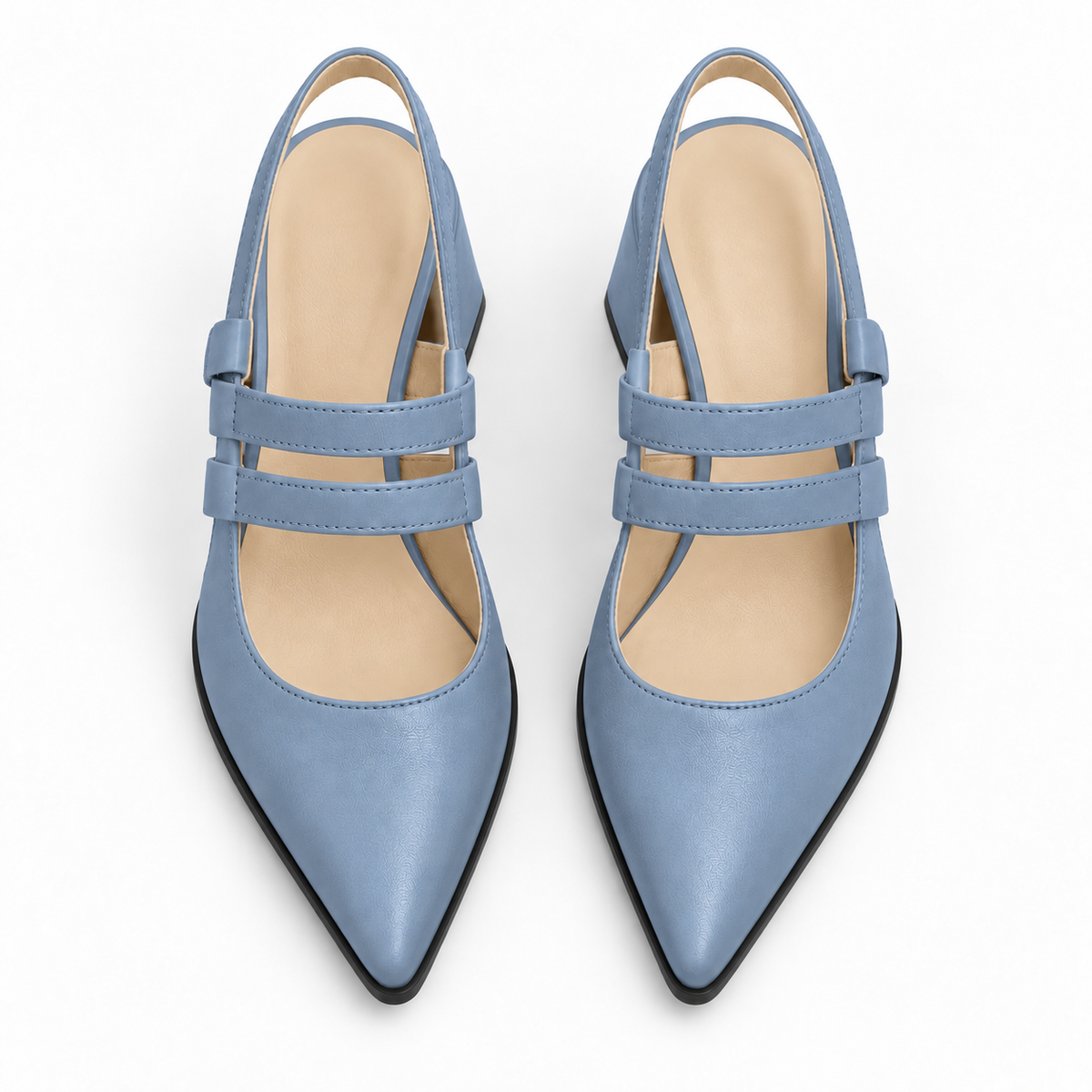 Slingback Heels Light Blue – جزمة كعب حريمي سلينج باك جلد صناعي بيبي بلو، من فوق – ECADRA