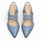 Slingback Heels Light Blue – جزمة كعب حريمي سلينج باك جلد صناعي بيبي بلو، من فوق – ECADRA