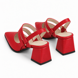 Slingback Heels Red – جزمة كعب حريمي سلينج باك جلد صناعي أحمر، من ورا – ECADRA