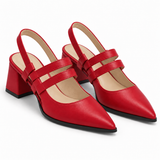 Slingback Heels Red – جزمة كعب حريمي سلينج باك جلد صناعي أحمر، من قدام – ECADRA