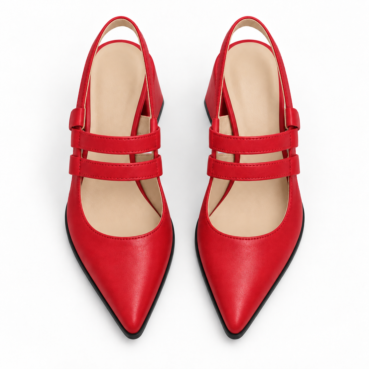Slingback Heels Red – جزمة كعب حريمي سلينج باك جلد صناعي أحمر، من فوق – ECADRA