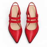 Slingback Heels Red – جزمة كعب حريمي سلينج باك جلد صناعي أحمر، من فوق – ECADRA