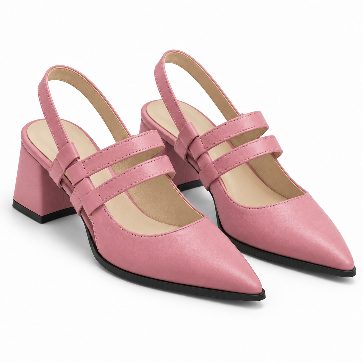 Slingback Heels Rose – جزمة كعب حريمي سلينج باك جلد صناعي روز، من قدام – ECADRA