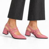 Slingback Heels Rose – جزمة كعب حريمي سلينج باك جلد صناعي روز، على الرجل – ECADRA