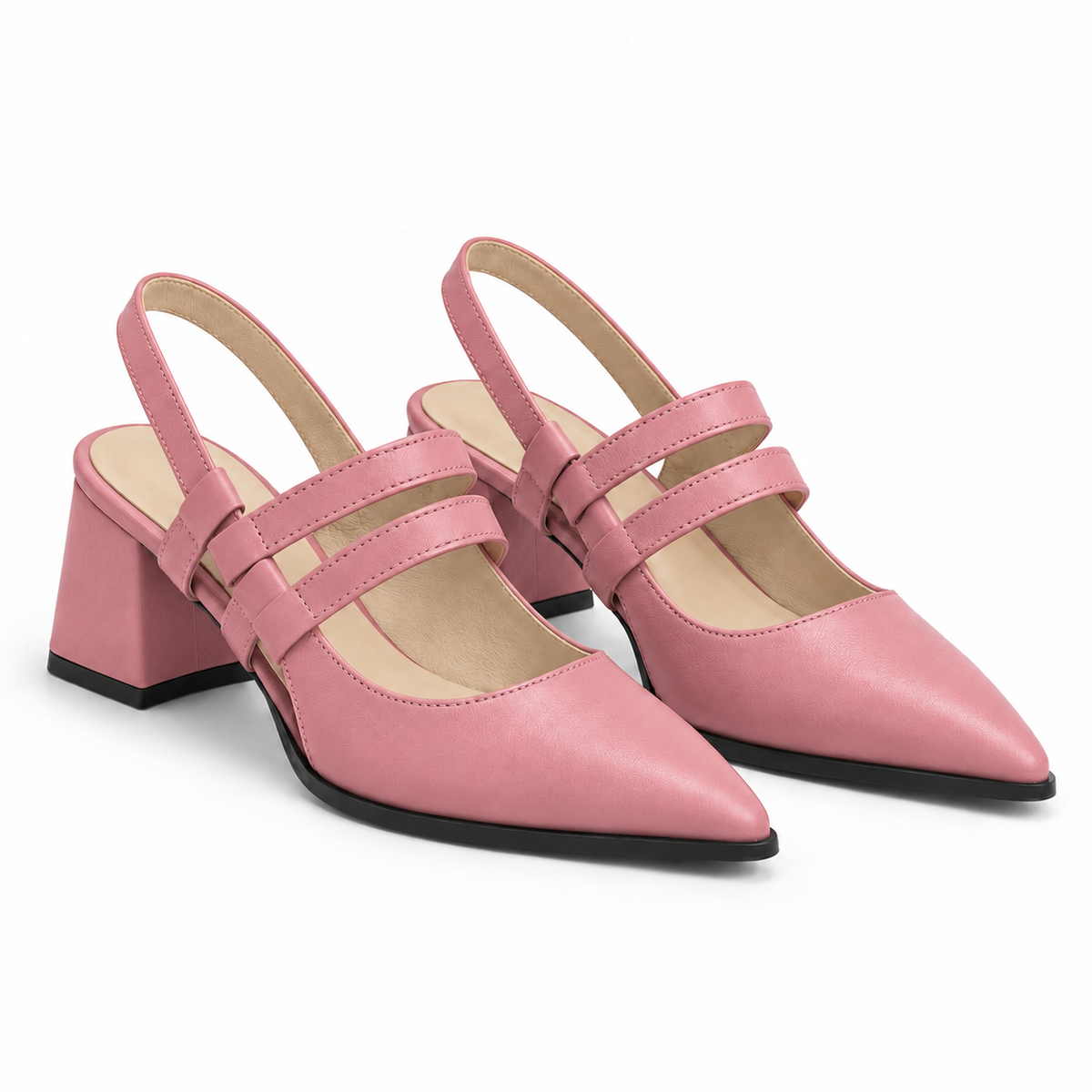 Slingback Heels Rose – جزمة كعب حريمي سلينج باك جلد صناعي روز، من الجنب – ECADRA