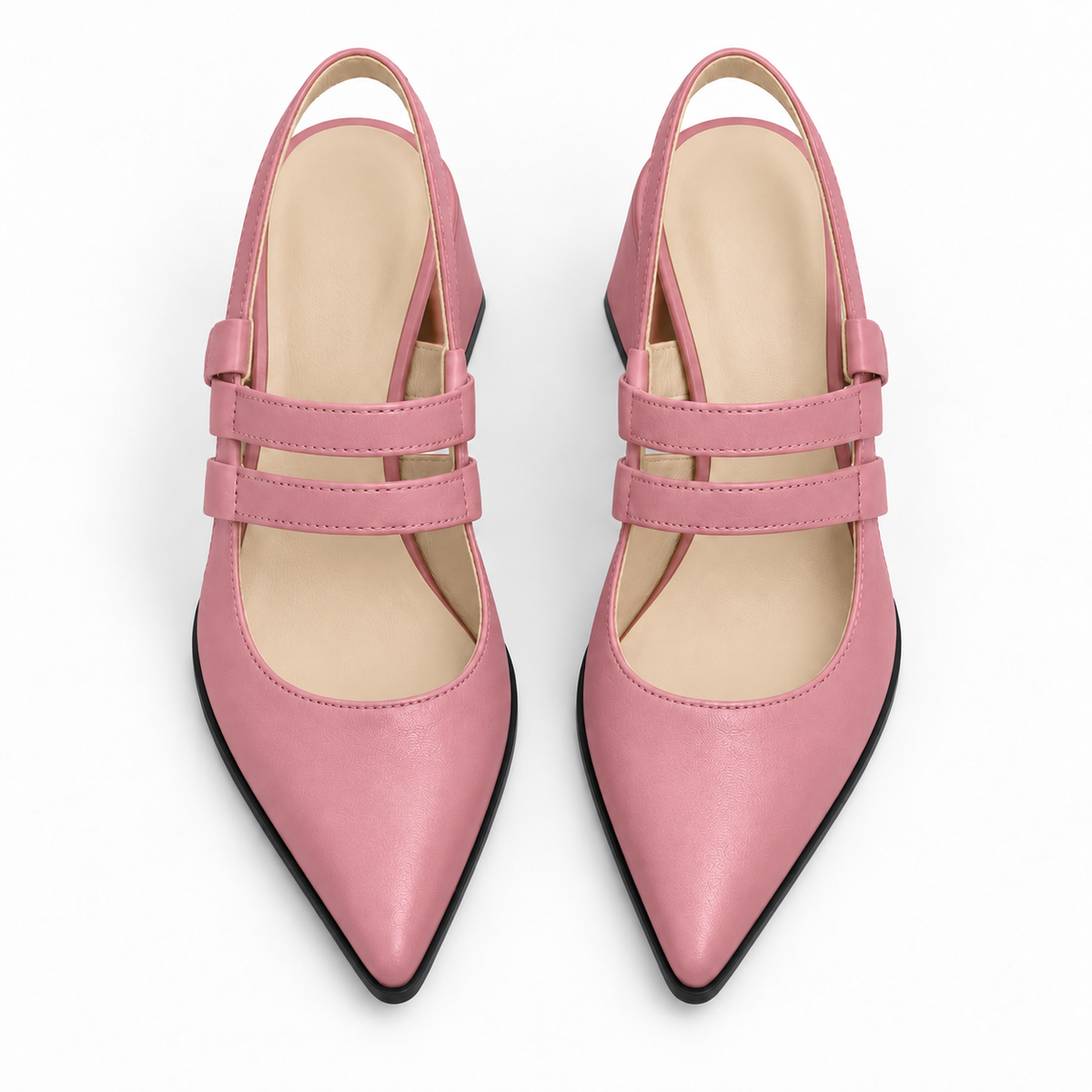 Slingback Heels Rose – جزمة كعب حريمي سلينج باك جلد صناعي روز، من فوق – ECADRA