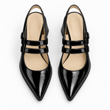 Slingback Heels Black – جزمة كعب حريمي سلينج باك جلد لامع أسود، من فوق – ECADRA
