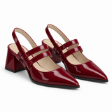 Slingback Heels Burgundy – جزمة كعب حريمي سلينج باك جلد لامع نبيتي، من الجنب – ECADRA