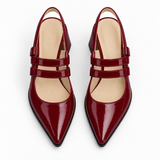 Slingback Heels Burgundy – جزمة كعب حريمي سلينج باك جلد لامع نبيتي، من فوق – ECADRA