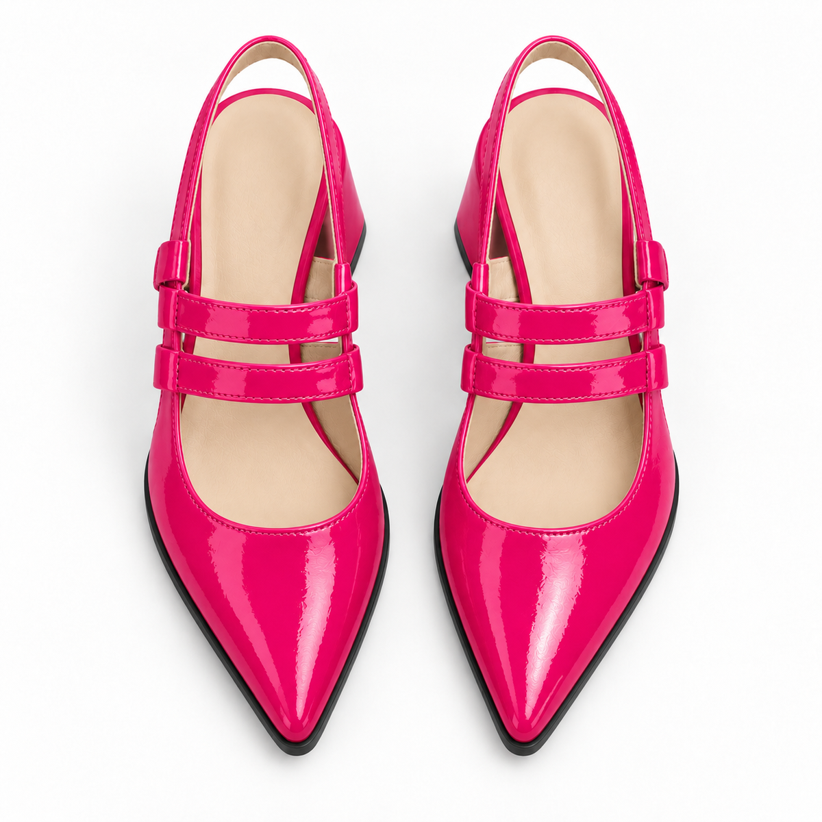 Slingback Heels Fuchsia – جزمة كعب حريمي سلينج باك جلد لامع فوشيا، من فوق – ECADRA